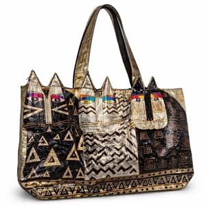 ART METALLIC LAUREL BURCH Purse Feline Friends Bag CAT CUT OUT TOTE HANDBAG